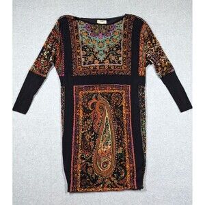 FUZZI Women‎ Dress Large Paisley Colorblock Mesh Lined Sheath Long Sleeve Fitted